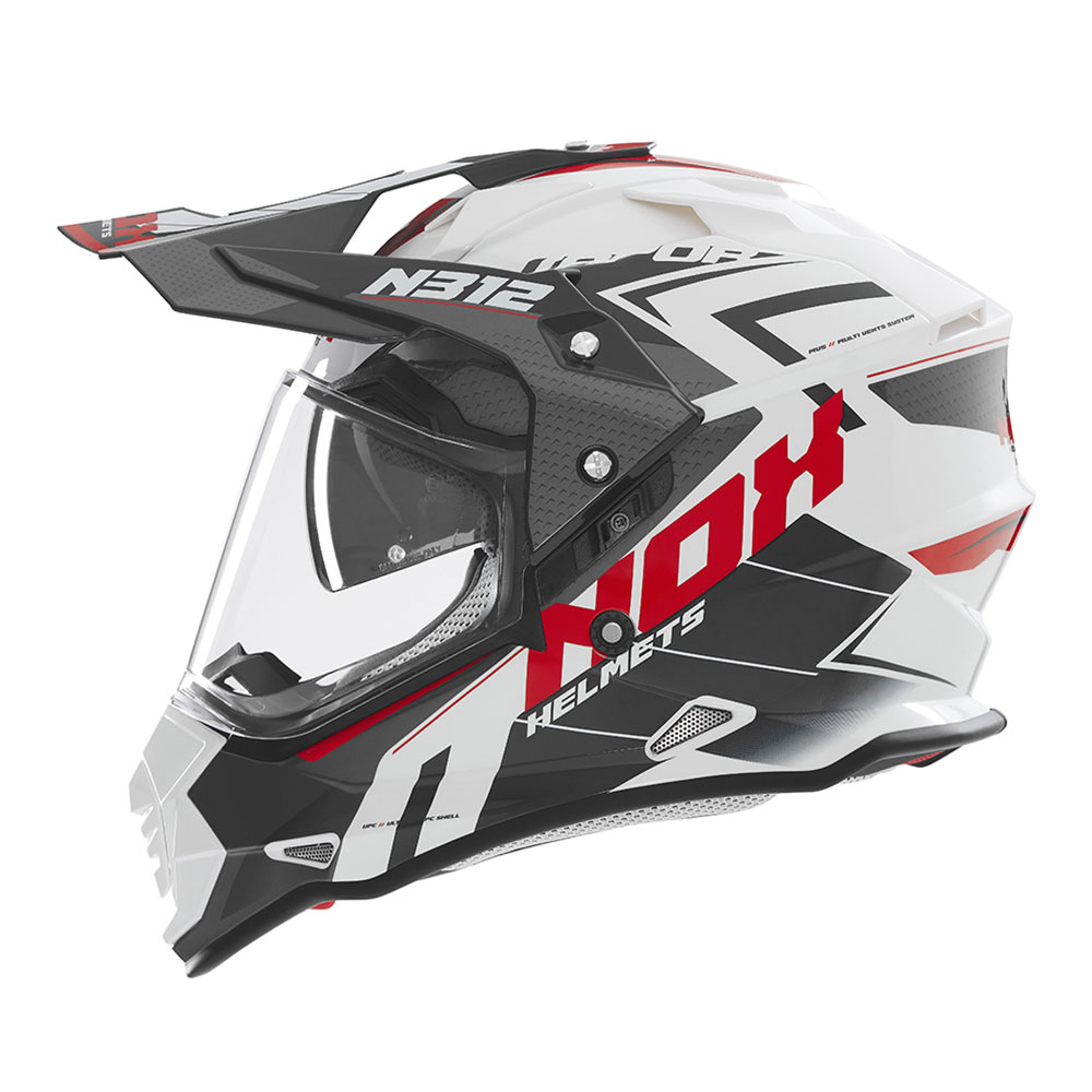 Kaciga NOX Enduro sa vizirom N312 VAPOR belo crvena 2XL