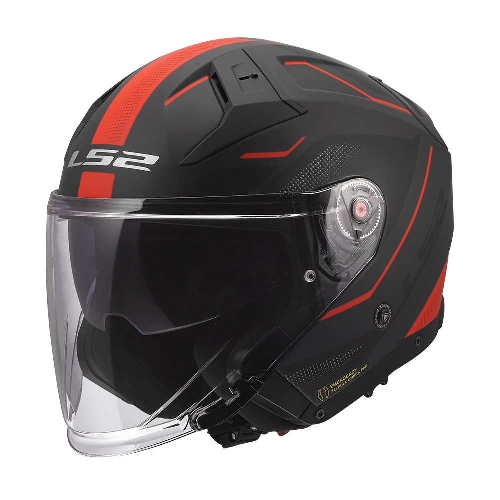 Kaciga LS2 Jet OF603 INFINITY II VEYRON crno sivom crvena sa naočarima M